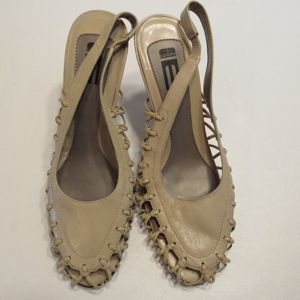 Sammy Tan Leather Slingback Strappy Heels Size 7